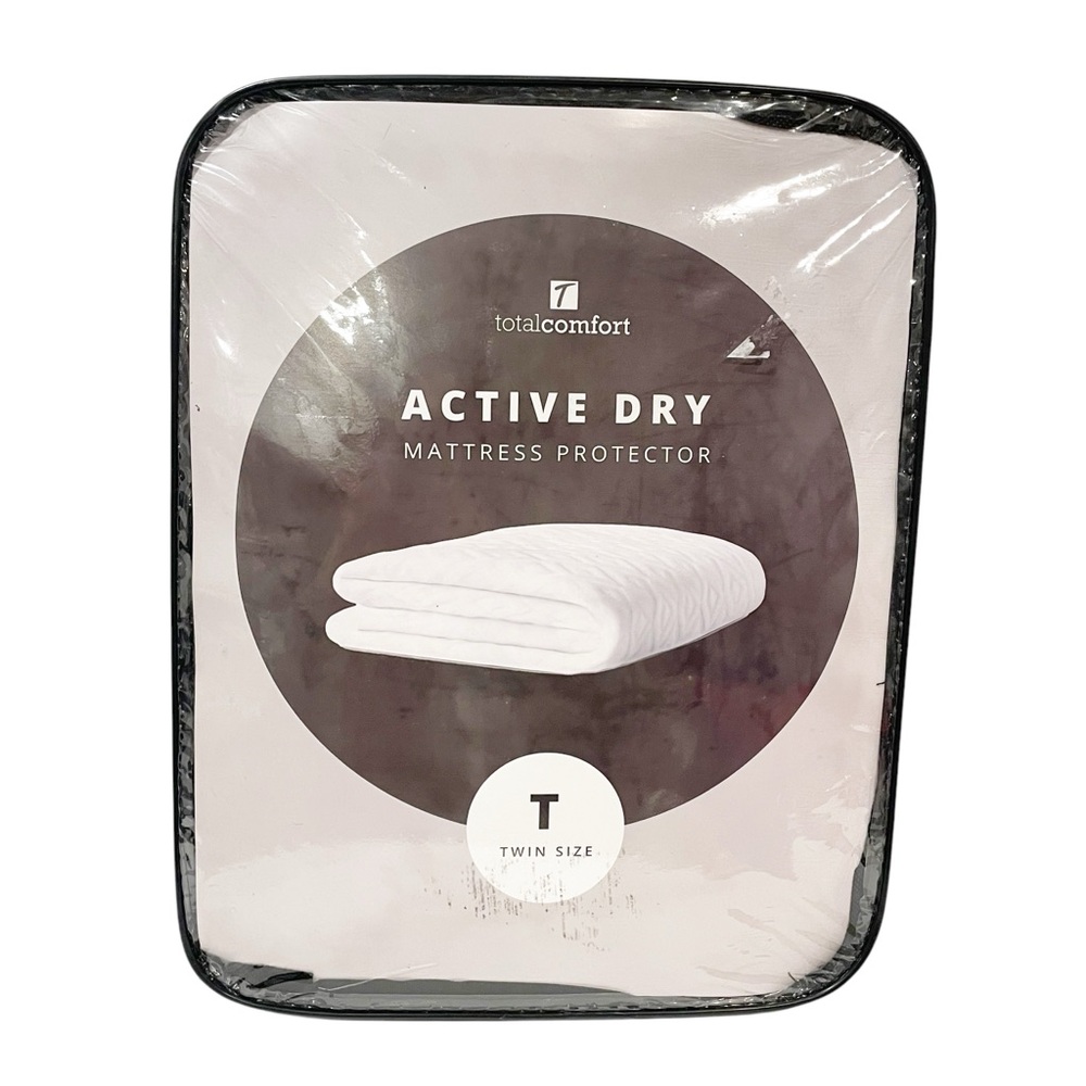 Total Comfort Active Dry Mattress Protector Waterproof‎ White Quilted Twin Size
